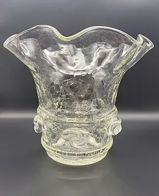 Buy Clear Hand Blown Crackle Glass Vase With Applied Medallions • 24.13£
