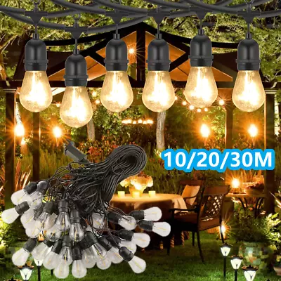 Buy 10/20/30M Festoon Outdoor String Light Mains Powered E27 S14 LED Bulbs Garden UK • 25.97£