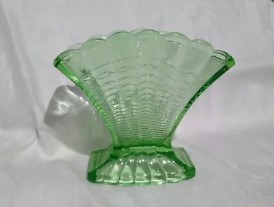 Buy Original 1930s Art Deco Davidson Green Fan Glass Vase.fluted Top Fan Shape. • 20£
