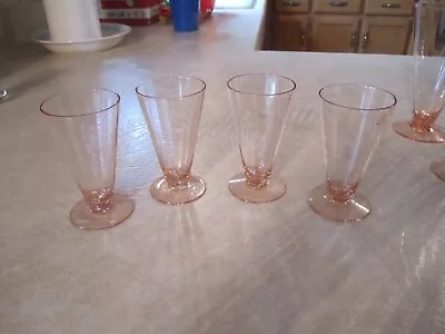 Buy Vintage Depression  - 4 Pink Tumblers - 4 1/8  Cone Shaped, Footed, Panel Optic • 27.02£