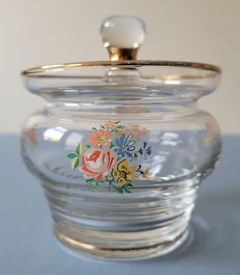Buy Vintage Glass Preserve Pot With Floral Decoration And Lid. • 5£
