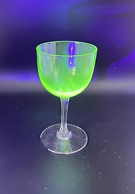Buy 1930's GLOWING Green  Vaseline Clear Footed Wine Liquor Glass Height 4 1/4  • 9.39£