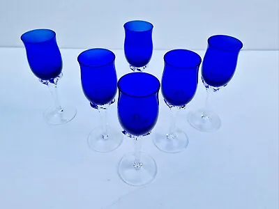 Buy Vintage Bohemia Blue Crystal Sherry / Port Glasses Set Of 6 • 59.99£