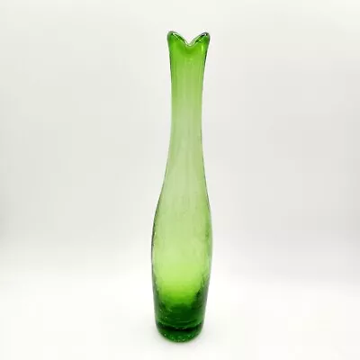 Buy Vintage BLENKO Green Crackle Glass Swung Bud Vase 11in Tall MCM RARE HTF 1960s • 75.59£
