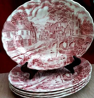 Buy Vintage Fine Myott Meakin Tableware 5 Oval Large Plates Red Country Side England • 50£