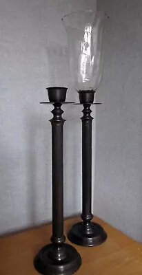 Buy Tall Bronze Metal Candlesticks With One Glass Shade • 25£