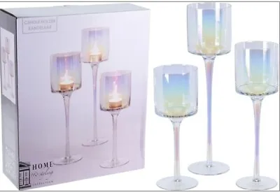 Buy Set Of 3 Tall Glass Lustre Candle Holders Luxe Home Decoration Gift Idea • 29.95£