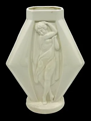 Buy Kent Art Ware KAW Vintage 1930s Art Noveau Glossy White Vase Semi Nude Woman • 94.83£