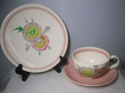 Buy Vintage Clarice Cliff Hand Painted Floral Tea Cup Saucer And Side Plate Trio • 35£