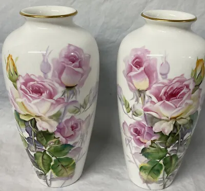 Buy Pair Of 2 Noritake Nippon Toki Kaisha Bone China Vases 8.5  Roses Signed • 118.54£