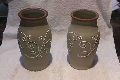 Buy Pair Of Matching Denby Ferndale Green And White Pattenered Vase 8” Tall • 0.99£