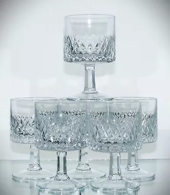 Buy Retro Set Of 6 Lead Crystal Panel Cut Stem, Bucket Bowl Wine Glasses 12cm, 200ml • 30£
