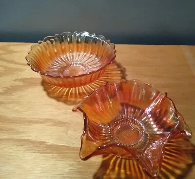 Buy 2 Vintage Merigold Carnival Glass Footed Bowls, EUC • 27.50£