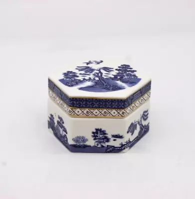 Buy ROYAL DOULTON Fine China Booths Real Old Willow 1126 Blue Trinket Box Hexagonal • 4.99£