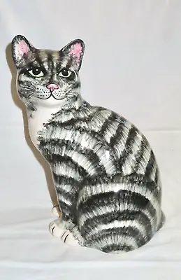 Buy Babbacombe Pottery  Large Cat Sitting - Silver Grey Tabby • 68£