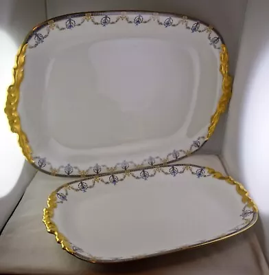 Buy Pouyat Limoges Antique Porcelain 19  & 14  Serving Platters Flambeau Gold Trim • 180.76£