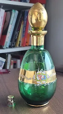 Buy Vintage Bohemian Green And Gold Decanter Raised Applied Flowers And Patterns • 24.99£