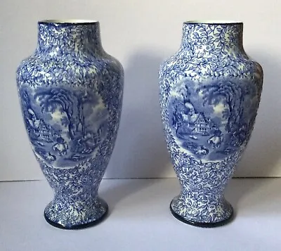 Buy Pair Of J. Kent Fenton  Marlboro  Blue & White 20cm Vases • 45£