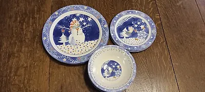 Buy 2 Salad Plate, 2 Dinner Plates 4 Bowls Noritake Epoch Mr. Snowman  Christmas • 23.92£