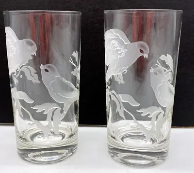 Buy Beautiful Pair Of J James Signed 12 Oz Glasses Hand Carved Etched Birds 5 1/2  • 43.21£