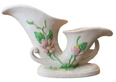 Buy Vtg Hull Art Pottery Double Cornucopia Vase H-15-12 Pink Glossy Glazed Magnolia • 27.93£