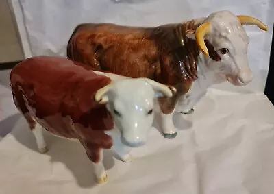 Buy Beswick Animals - Hereford Cow And Bull Bundle Collectable Vintage Used • 15£