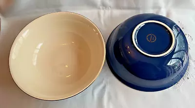 Buy 2 X Hornsea Pottery Regency Blue With Gold Rim Large Serving Salad Bowls • 20£