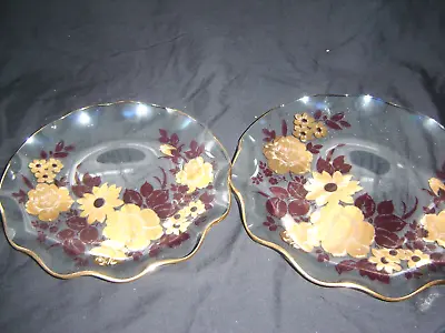 Buy Two Vintage Chance Glass Gold And Pink Floral Plates 9.75'' And 8.5'' • 5.99£