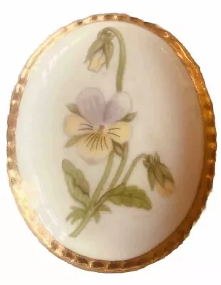 Buy Vintage Aynsley Brooch Violet Ceramic China Floral Pattern Oval Coat Pin • 15.99£