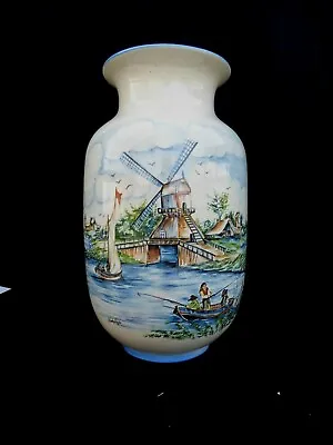 Buy Large Delftware Windmill Ceramic Vase Schoonhoven Holland Dutch Decor Signed • 137.74£