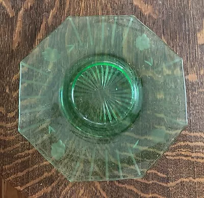 Buy Art Deco Etched Green UraniumDepression Glass Octagon Serving Dish 11” Diameter • 16.06£