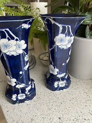 Buy Pair Carlton Ware Vases Blue And White Blossom.￼ One With Small Chip, See Photo. • 14£
