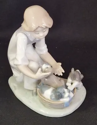 Buy Lladro Spain 5595 'Joy In A Basket' Girl & Puppies Porcelain Figurine • 80£