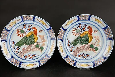 Buy Rare Pair Of Antique Delft Ware Plates , 19th Century Parrot • 826.93£