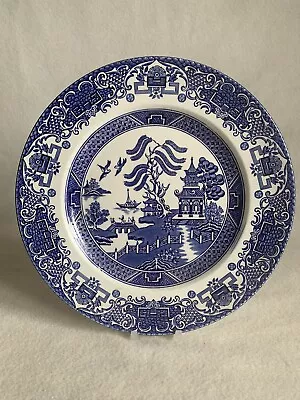 Buy Vintage Willow Pattern Blue & White English Ironstone Dinner Plate, 24 Cms Dia • 9.50£