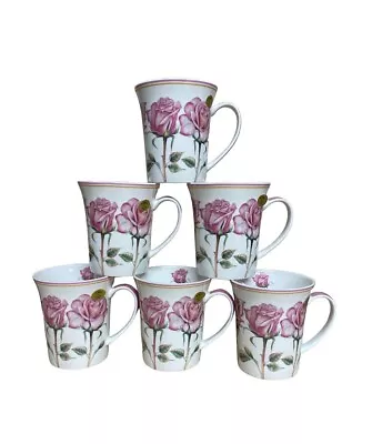 Buy 6 Rose Coffee Mug Set Pink Flower Fine China Tea Cups Kitchen Home Office • 22.99£
