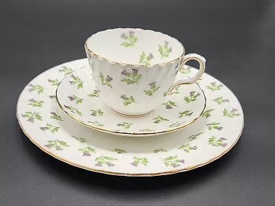 Buy Aynsley 3piece Cup & Saucer Set Pattern #15287 Thistle Green & Purple W/Gold  • 52.10£