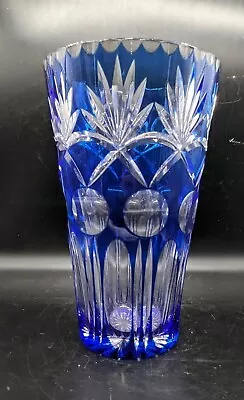 Buy Vintage Blue Cut To Clear Bohemian Crystal Vase 12.75  Art Glass Handmade  • 154.39£