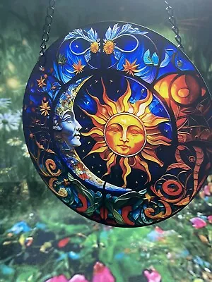 Buy ❤️New Acrylic Stained Glass Style Sun And Moon Catcher Window Hanging 15cm • 8£