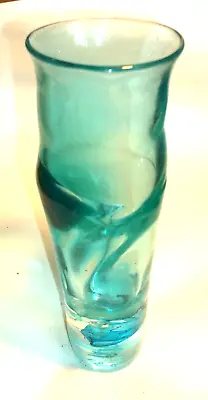 Buy Studio Glass Signed Heavy Turquoise Vase- Illegible Signature • 39£