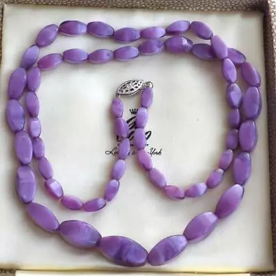 Buy Vintage Deco Lilac Satin Glass Beads Necklace 1930's 1940's • 45£