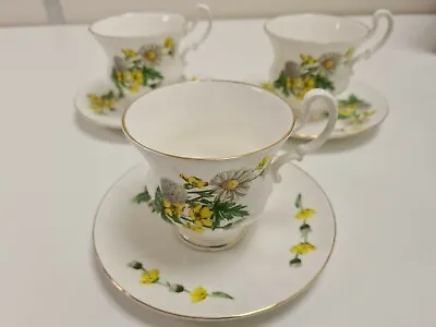Buy 3 X Vintage Staffordshire Bone China Tea Cups & Saucers - Dandelions • 24.97£