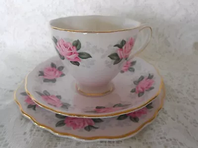 Buy Vintage Colcough Bone China Pale Pink Rose Tea Set Trio Cup Saucer Plate • 15£