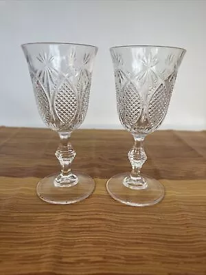 Buy Pair Of Crystal Wine Glasses 16cm Tall Cut Leaf Design • 12.50£