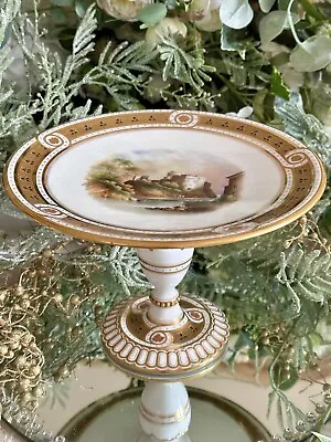 Buy Antique Minton Comport Scenic Tazza Cake Stand Opulent Gold Beaded • 125£