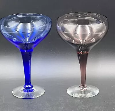 Buy Vintage Champagne Coupe Glasses Mid-Century Cocktails Blue Purple Smoked • 23.60£