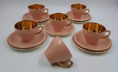 Buy Vintage Norsk Egersund Harlequin Tea Cups, Saucers & Cake Plates Salmon Pink X15 • 9.99£