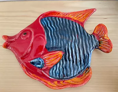 Buy Vintage Pottery Italian Fish Wall Plaque Hand  Painted Bold Colours Signed Italy • 12£