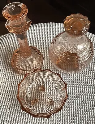 Buy Peach Coloured Glass Candle Stick Bowl And Pot • 10£