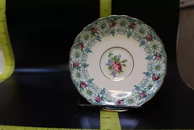 Buy Vintage Rosina-Queen Blue Floral Bone China Footed Saucer: Pink Roses • 14.15£